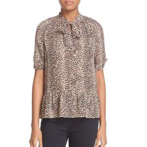 Joie Feyana Tie Neck Print Silk Peplum Blouse leopard print - M